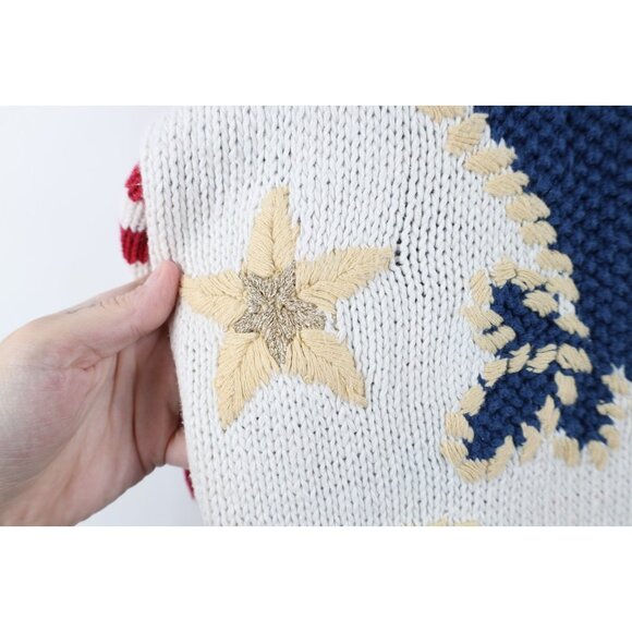 Vtg 90s Streetwear Womens Medium Hand Knit Flower Boat Anchor Cardigan Sweater - Picture 6 of 15